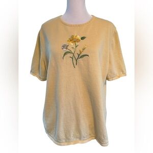 Women’s Alfred Dunner Yellow Floral Embroidered Top EUC Size XL